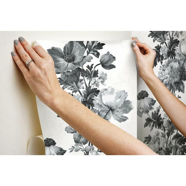 RoomMates Watercolor Floral Stripe Black and White Peel and Stick