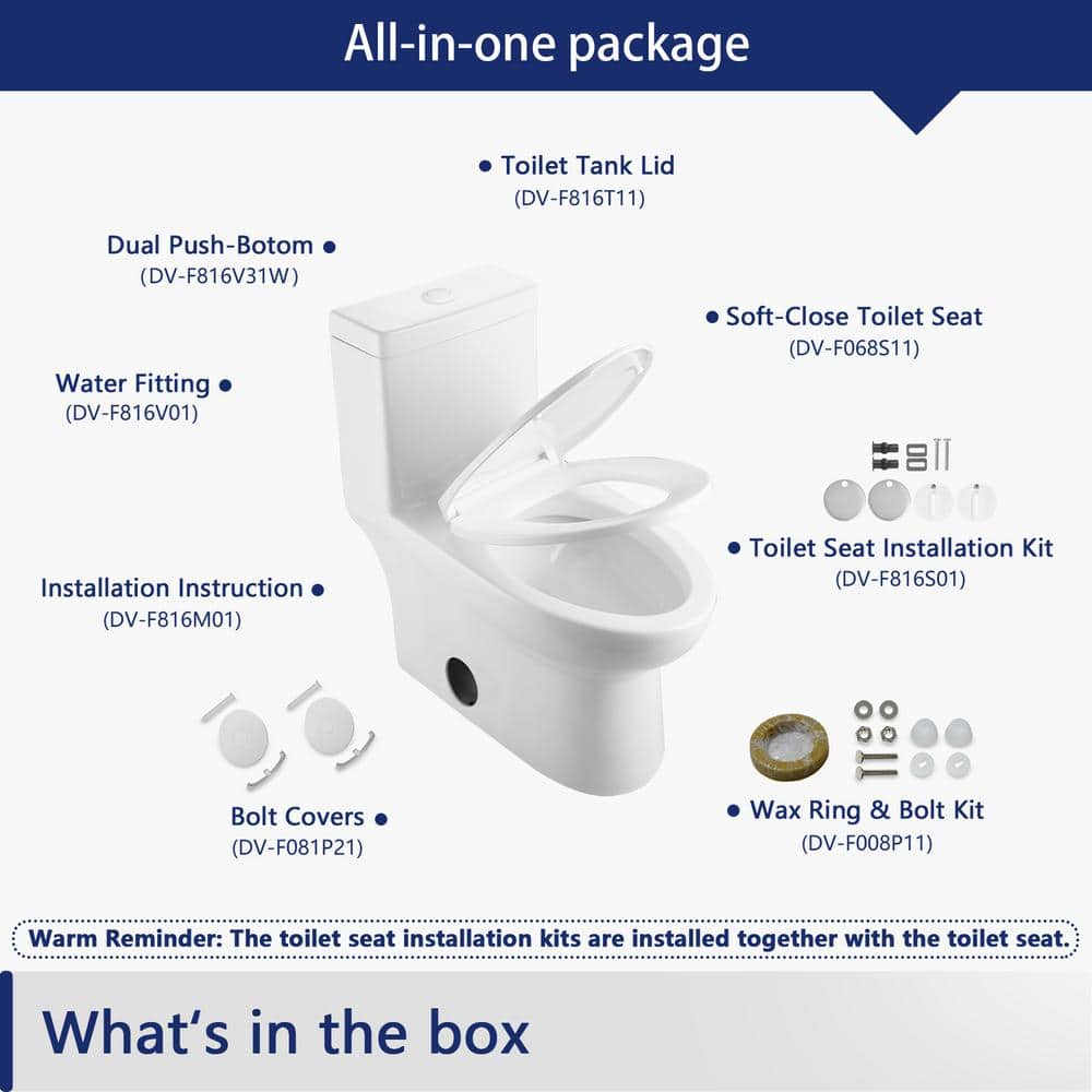 White Ceramic Dual-Flush Elongated One-Piece Toilet with Soft-Close Seat