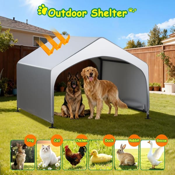 4'x4' waterproof dog shelter with rain curtain & stakes for