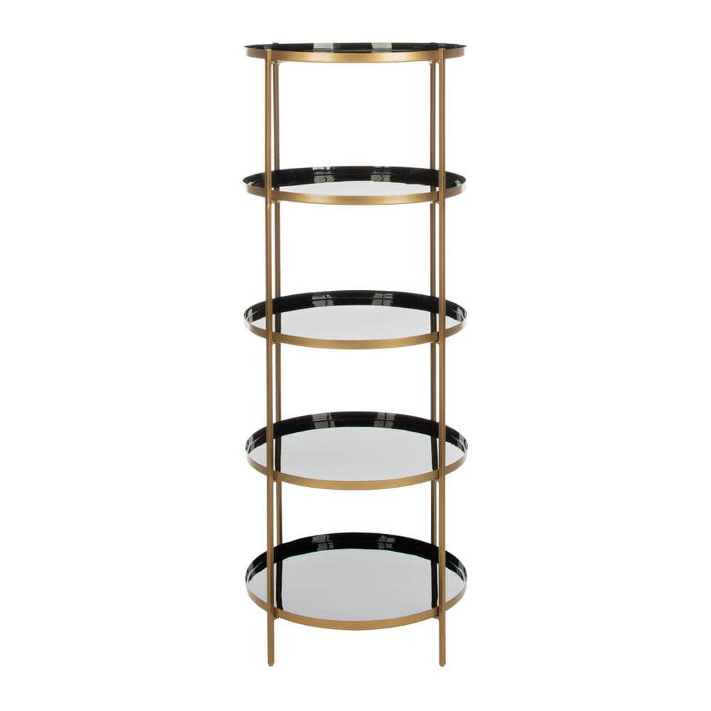 Tia Black and Brass Transitional Round 5-Tier Etagere Bookshelf