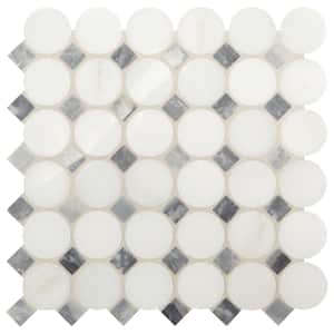 Premier Accents White and Gray Coin 11 in. x 12 in. x 8 mm Stone Mosaic Floor and Wall Tile (0.92 sq. ft./Each)
