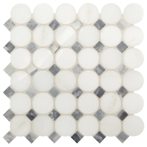 Daltile Premier Accents White and Gray Coin 11 in. x 12 in. x 8 mm Stone Mosaic Floor and Wall Tile (0.92 sq. ft./Each)