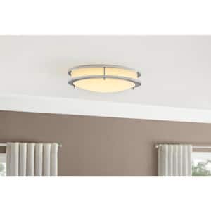 Flaxmere 14 in. Chrome Dimmable Integrated LED Flush Mount Ceiling Light with Frosted White Glass Shade