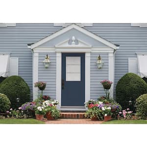 36 in. x 80 in. Right-Hand 1/2 Lite Eastfield Decorative Glass Blue Painted Fiberglass Prehung Front Door w/Brickmould