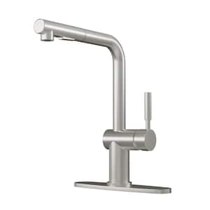 2-Spray Patterns Single Handle Pull Out Sprayer Kitchen Faucet Deckplate Included with Supply Hoses in Brushed Nickel