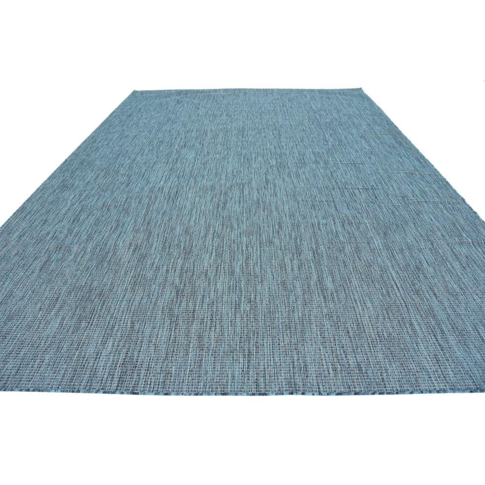 Teal and Navy Blue 9' x 12' Outdoor Flat Woven Rug