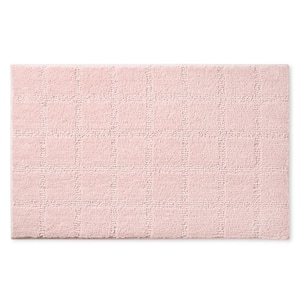 Ultra Plush Windowpane Solid Washable Pink 20 in. x 32 in. Bathmat Rug