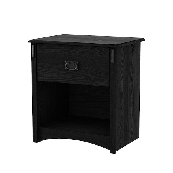 South Shore Tryon 1-Drawer Nightstand in Black Oak