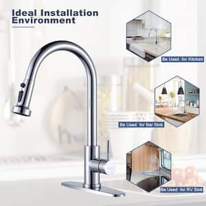 Henassor Single Handle Pull-Down Sprayer Kitchen Faucet with Deck Plate in Chrome