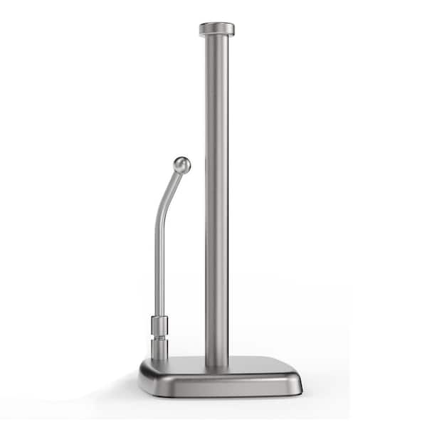 Countertop Mount Silver Paper Towel Holder with Spring Arm Non-Slip Weighted Base for Kitchen Tabletop