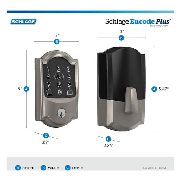 Schlage - Camelot Satin Nickel Electronic Encode Plus Smart WiFi Deadbolt with Alarm