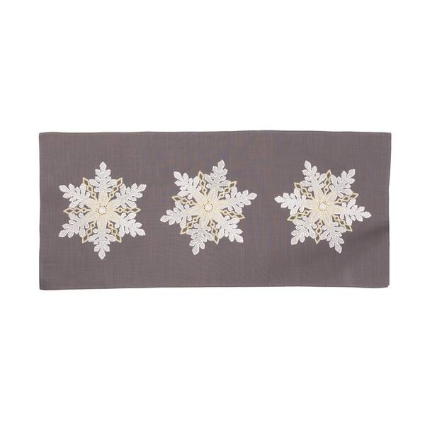 Christmas Table Runner Embroidered with White Snowflake For Home Table Decor