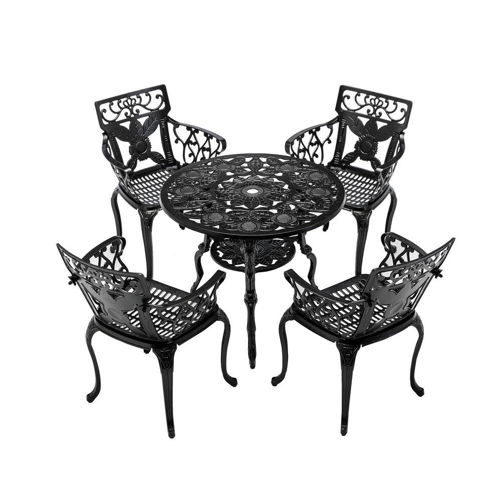 HOMEFUN Black 5Piece Aluminum Sunflower Outdoor Patio Dining Set with
