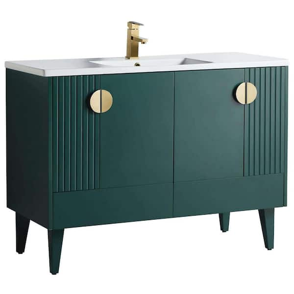 Venezian 48 in. W x 18.11 in. D x 33 in. H Bathroom Vanity Side Cabinet in Green with White Ceramic Top