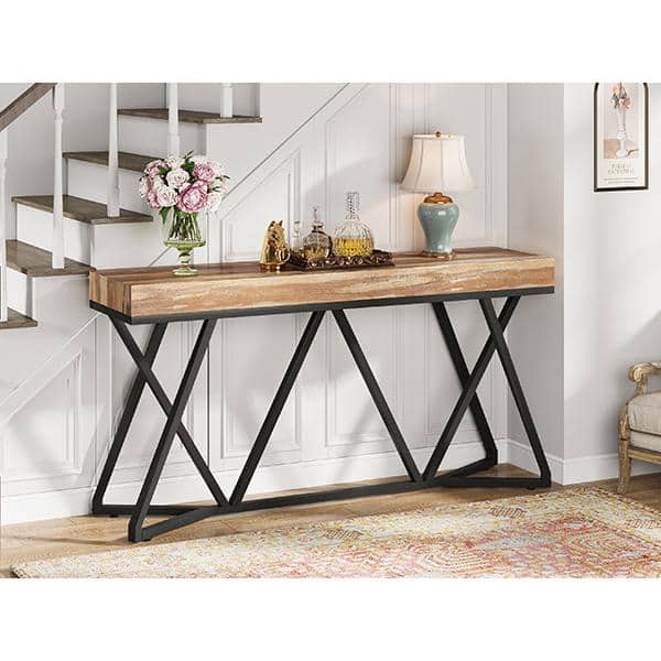 Rustic Brown 55" Wood and Metal Console Table with Storage