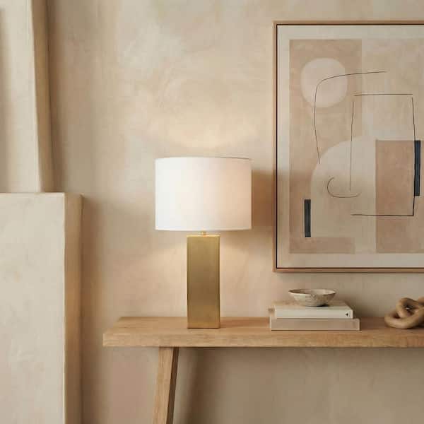 Hank 28 in. Gold/White Table Lamp for Living Room