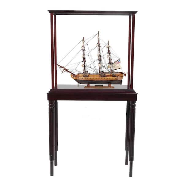 Wood Brown Hand Painted 1797 USS Constitution Boat Display Case Decorative Sculpture