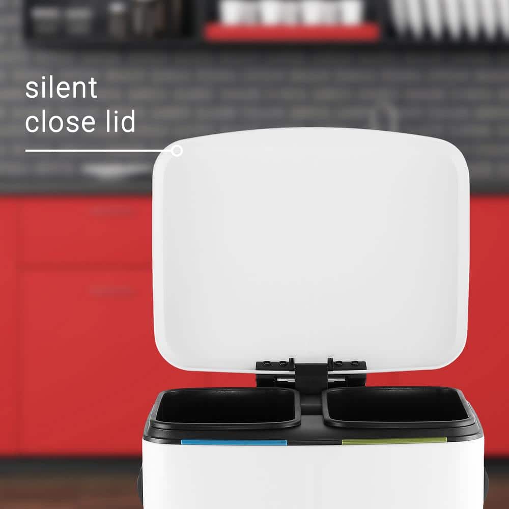 White Stainless Steel Rectangular Pedal Trash Can with Soft-Close Lid
