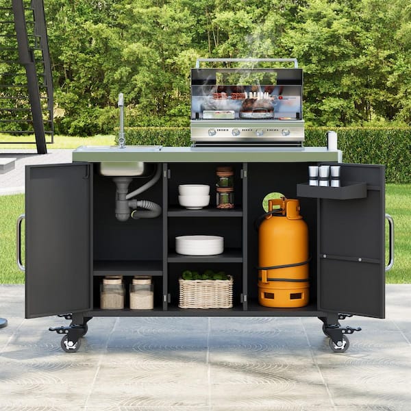 55.5 in. Built-In 304 Stainless Steel Outdoor Kitchen Island with