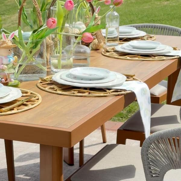 PURPLE LEAF 9-Piece Aluminum Wicker Dining Table and Chairs Patio Outdoor Dining Set Teak Patio Furniture Set with Cushions, Brown