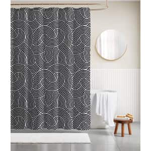 72 in. x 72 in. Polyester Canvas Shower Curtain in Meandering Lines Black