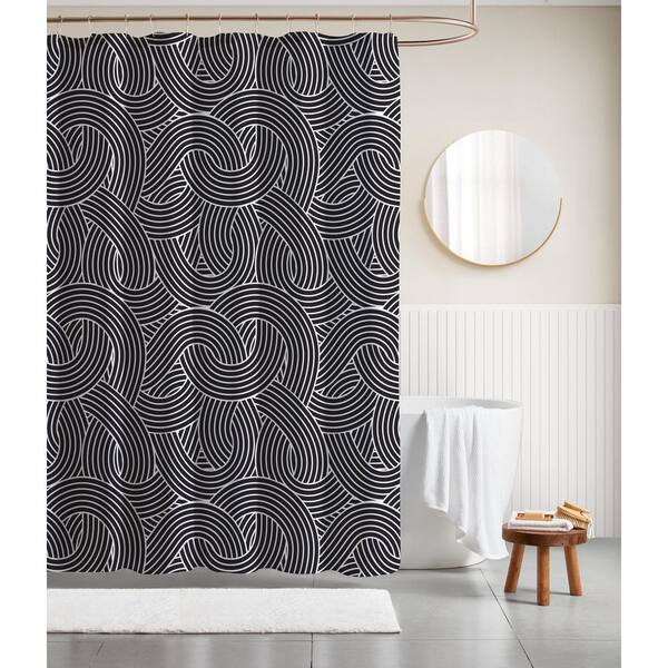 DESIGN STUDIO 72 in. x 72 in. Polyester Canvas Shower Curtain in Meandering Lines Black