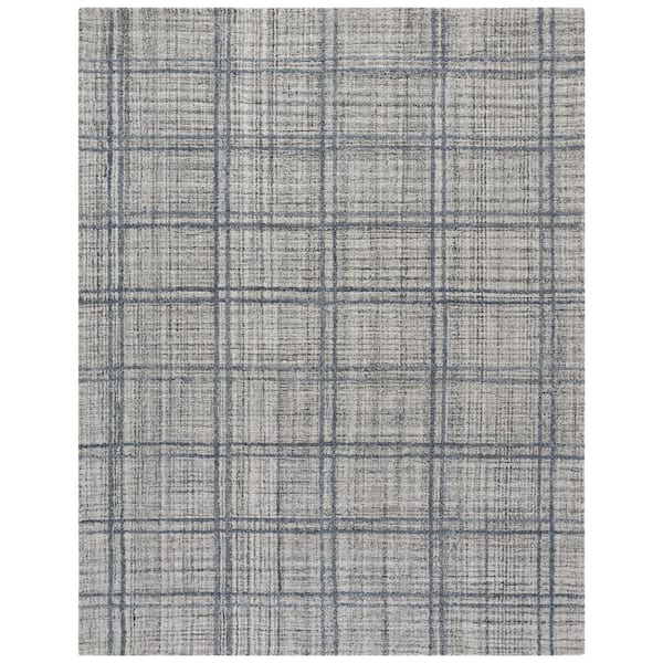 Abstract 9 ft. x 12 ft. Dark Gray Geometric Plaid Area Rug