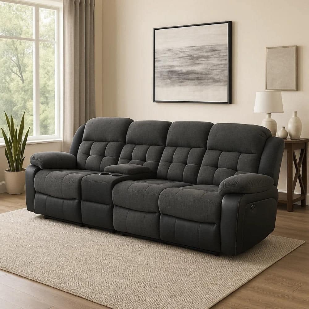 Jak Gray and Black Fabric Glider Recliner Power Sofa with Tufted Cushioned price history on PriceWatchPro