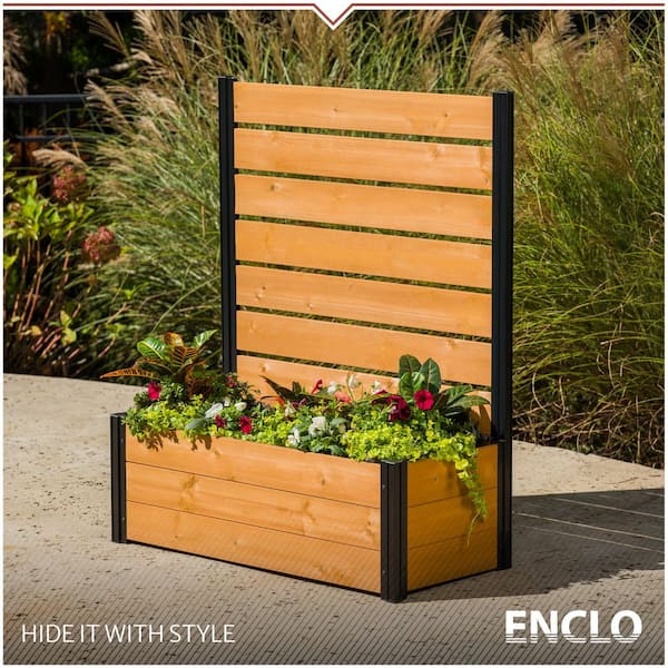 Concord 4 ft. H x 3.4 ft. W x 1.5 ft. L Cedar Wood Flat Top Privacy Fence Screen Panel with Planter Box