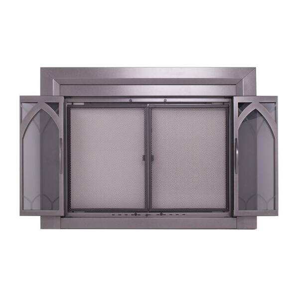 Pleasant Hearth Collin Small Gunmetal Glass Fireplace Doors