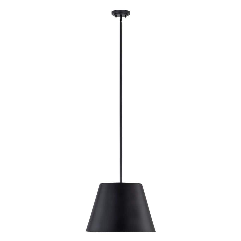 Lilly 18 in. 1-Light Matte Black Shaded Pendant Light with Matte Black Stee
