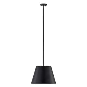 Lilly 18 in. 1-Light Matte Black Shaded Pendant Light with Matte Black Steel Shade, No Bulbs Included