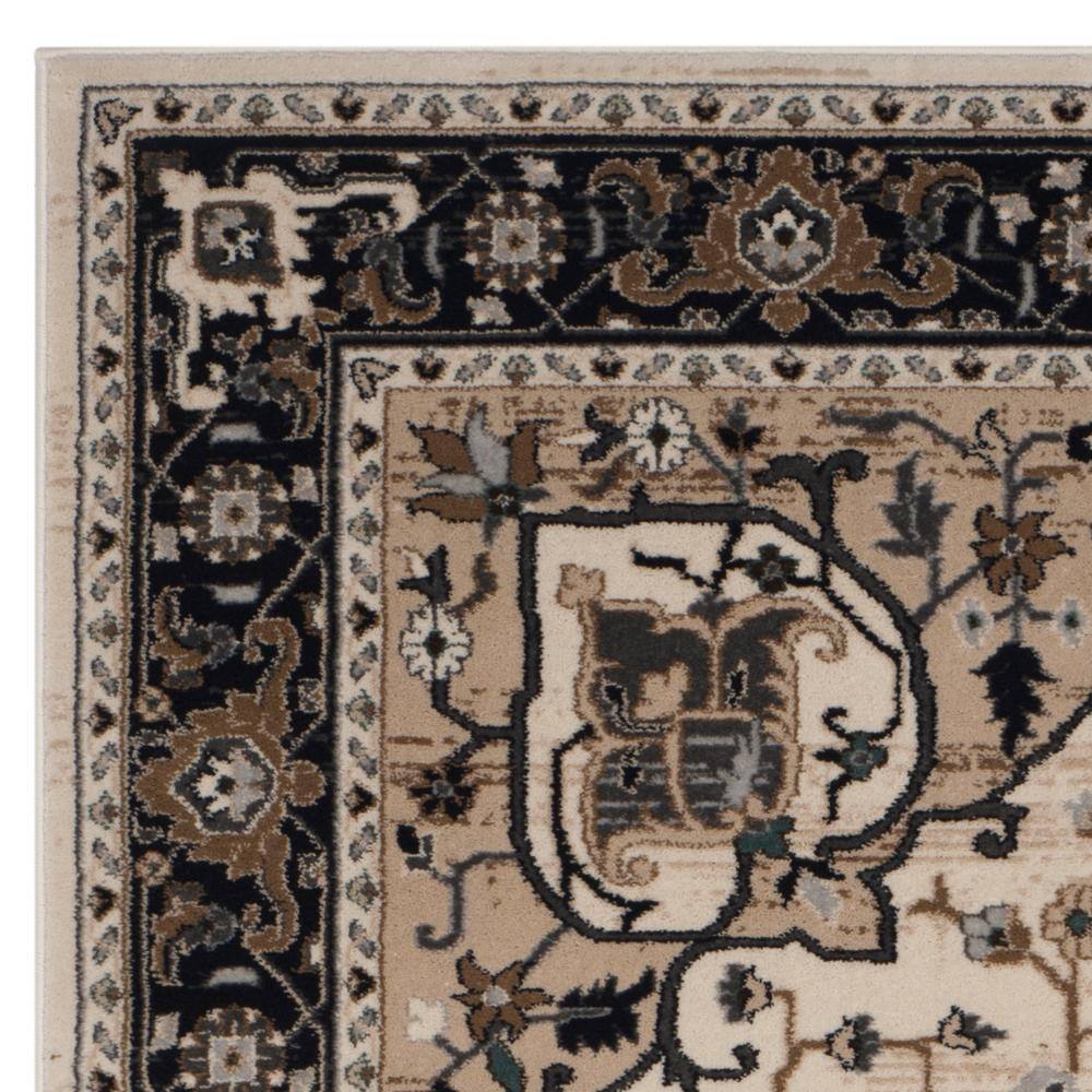Cream and Navy Floral Rectangular Area Rug, 12' x 15'