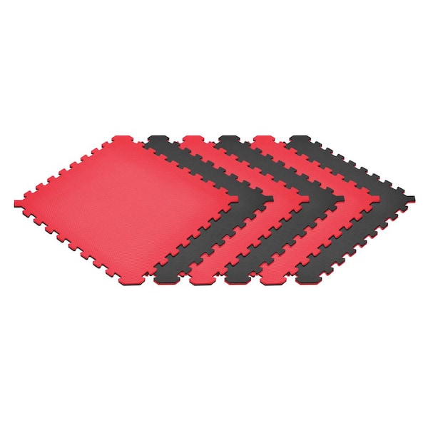 Norsk Red/Black 24 in. x 24 in. EVA Foam Truly Reversible Interlocking Tile (60-Tile)