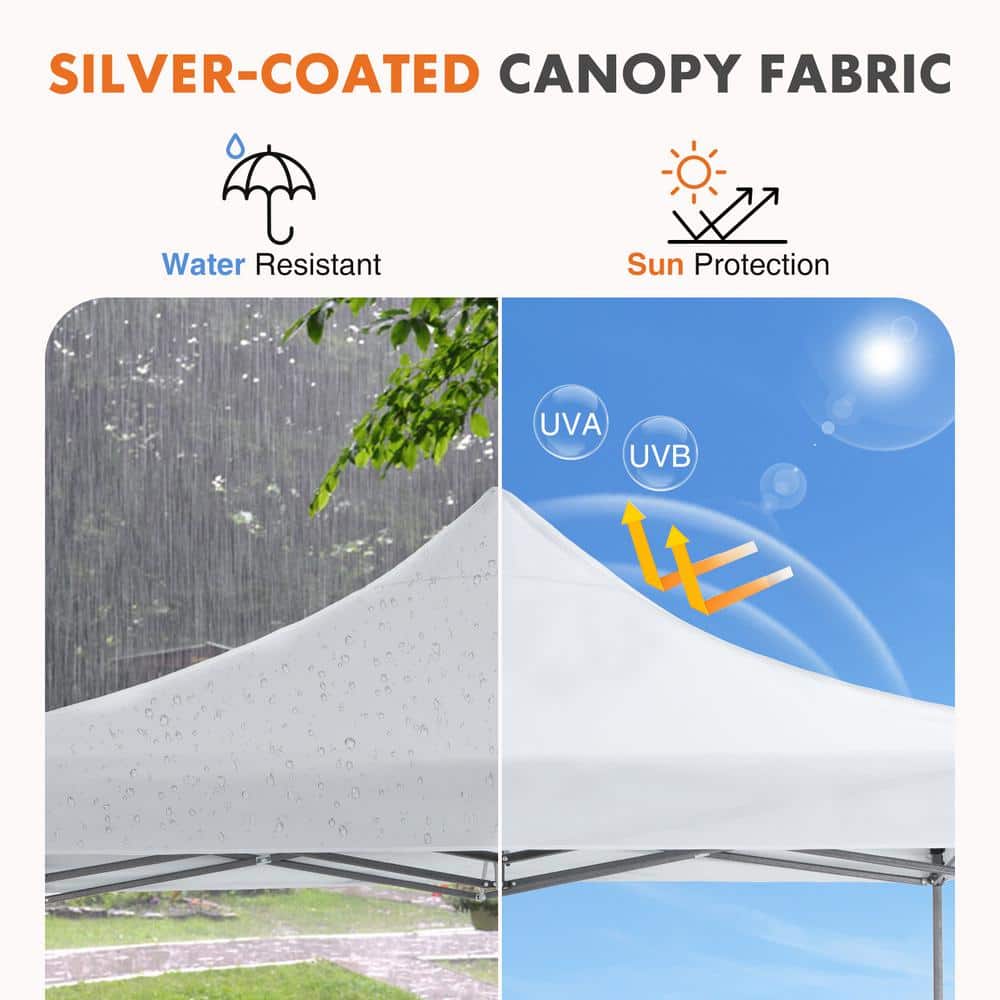 10x10 White Pop-Up Canopy Tent with Black Frame and Carrying Bag