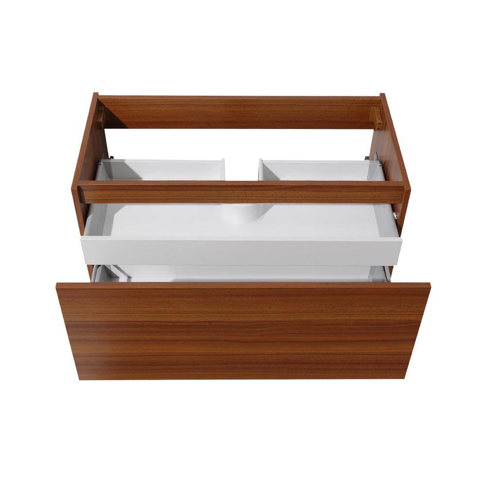 Modern Teak and Acrylic 35" Wall-Mounted Single Vanity