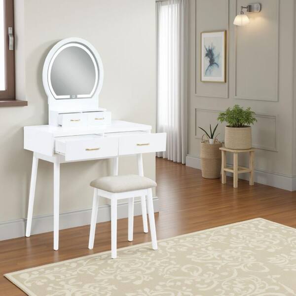 Anvy 2-Piece White Wood Makeup Vanity Set with 4 Drawers