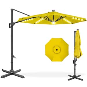 10 ft. 360-Degree Solar LED Cantilever Patio Umbrella, Outdoor Hanging Shade with Lights - Yellow