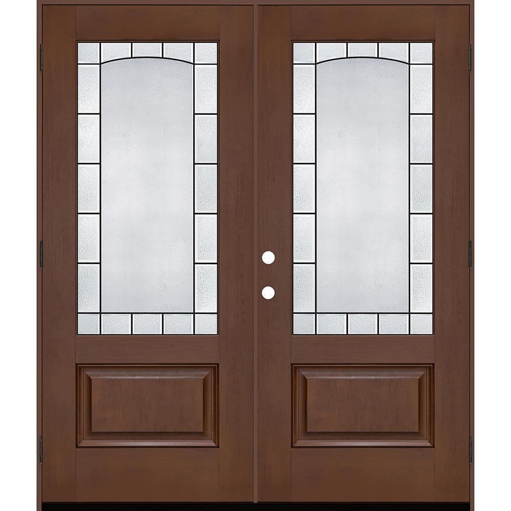Regency 72 in. x 80 in. 3/4L Empire Decorative Glass LHOS Chestnut Fiberglass Double Prehung Front Door with 6-9/16Jamb price history on PriceWatchPro