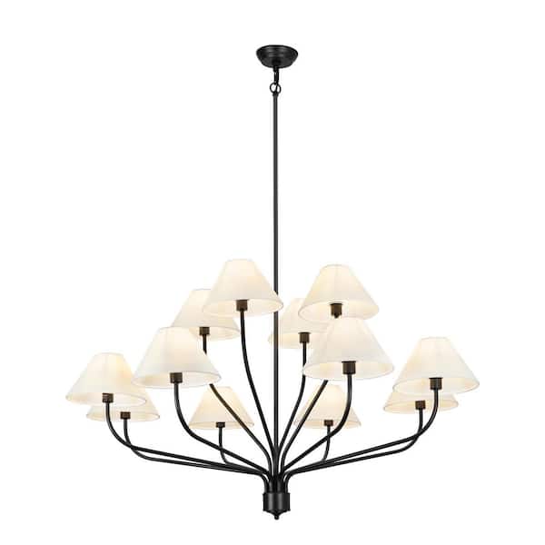 Unbranded 12 light Matte Black Farmhouse Chandelier Dining Room Chandeliers with Shade with no bulbs included