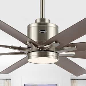 Octo 66 in. Integrated LED Light Indoor Nickel/Gray Ceiling Fan with 1-Light Iron/Plastic Mobile-App/Remote 6-Speed