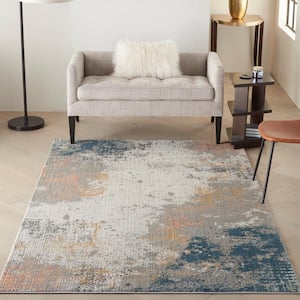 Rustic Textures Grey/Blue 5 ft. x 7 ft. Abstract Contemporary Area Rug