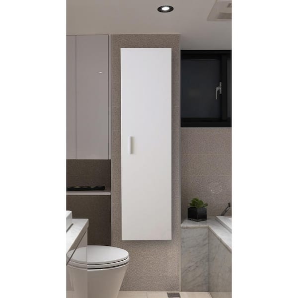Modern Long Bathroom Wall Mounted Cabinet in White