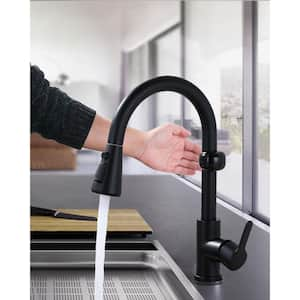 15.3 in. Sensor Motion Single Handle Pull Down Sprayer Kitchen Faucet with 360° Rotation in Matte Black