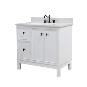 37 in. W x 22 in. D x 36 in. H Single Bath Vanity in White with White Engineered Qt. Top with White Rectangle Basin
