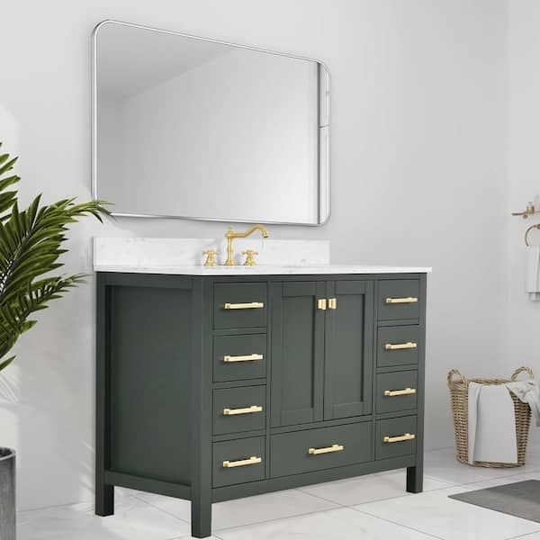 Bath Mist 48 in. W Single Sink Freestanding Bath Vanity in Green with White Engineered Top
