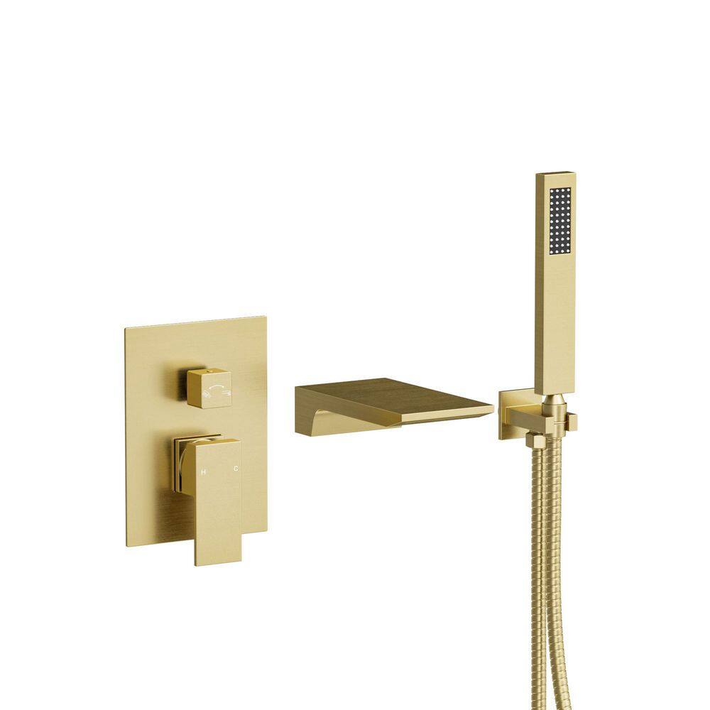 2-Handle Wall Mount Waterfall Roman Tub Faucet 2.8 GPM with Hand Shower in Brushed Gold (Valve Included) price history on PriceWatchPro
