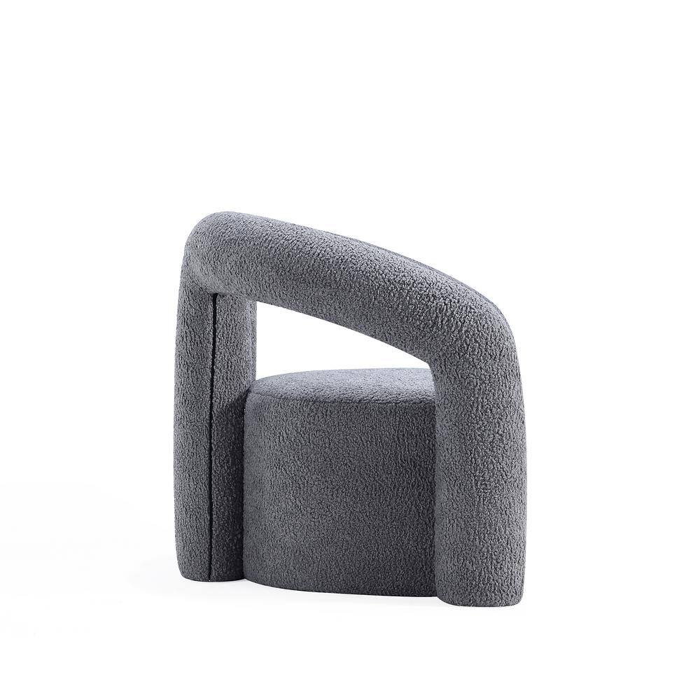Gray Boucle Barrel Accent Chair with Pine Wood Frame
