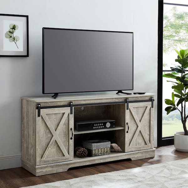 Good Gracious 58 In Grey Entertainment Center With Sliding Barn Doors Fits Tv S Up To 65 2 Adjustable Open Storage Shelves Hdglktvs02 Open Storage Shelves, Sliding Door Entertainment Center