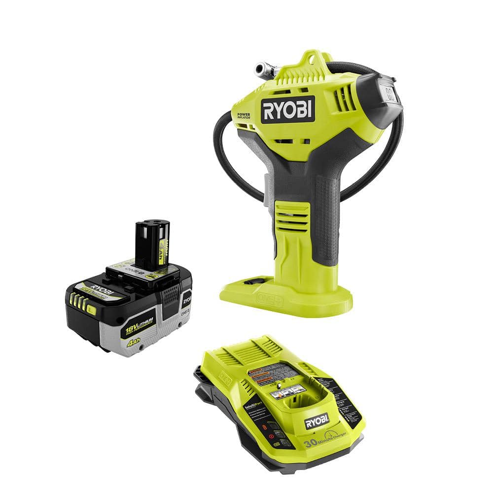 RYOBI ONE+ 18V Cordless High Portable Inflator Digital Gauge with HIGH PERFORMANCE 4.0 Ah Battery and Charger P737D-PSK004 - The Home Depot